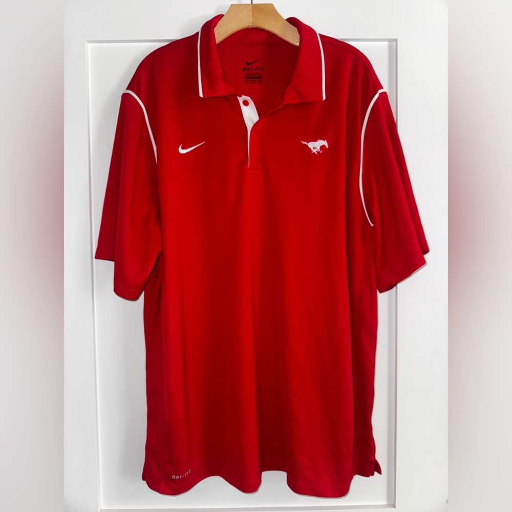 SMU Nike Red Polo Shirt with White Details